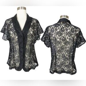 Victoria’s Secret Vintage 80s 90s Gold Label Sheer Black Lace Blouse – Size M